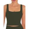 imageSunzfly Women Square Neck Sport Bra with Removable Pads Builtin Bra Crop Tank Top Summer Sleeveless Camisole Workout YogaForest Night