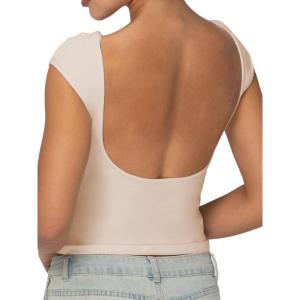 imageSunzel Open Back Tops for Women Sexy Going Out Top Double Lined Backless Shirt Y2K Crop Basic Tee Shirts for Casual WorkoutBeige