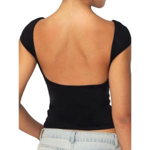 imageSunzel Open Back Tops for Women Sexy Going Out Top Double Lined Backless Shirt Y2K Crop Basic Tee Shirts for Casual WorkoutBlack