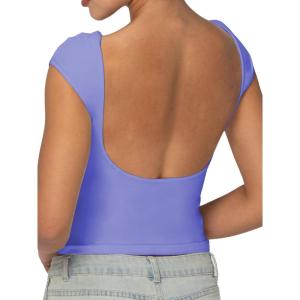 imageSunzel Open Back Tops for Women Sexy Going Out Top Double Lined Backless Shirt Y2K Crop Basic Tee Shirts for Casual WorkoutPeriwinkle