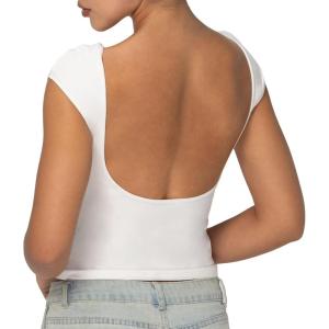 imageSunzel Open Back Tops for Women Sexy Going Out Top Double Lined Backless Shirt Y2K Crop Basic Tee Shirts for Casual WorkoutWhite