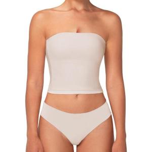 imageSunzel Womens Strapless Sexy Tube Top Double Lined Sleeveless Crop Top Summer Basic Bandeau Tops for Layering or Going OutBeige