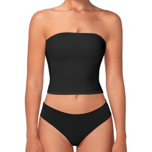 imageSunzel Womens Strapless Sexy Tube Top Double Lined Sleeveless Crop Top Summer Basic Bandeau Tops for Layering or Going OutBlack