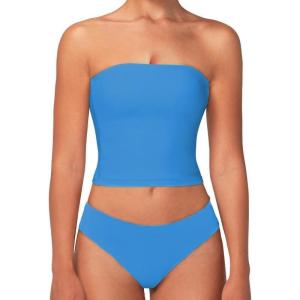 imageSunzel Womens Strapless Sexy Tube Top Double Lined Sleeveless Crop Top Summer Basic Bandeau Tops for Layering or Going OutClassic Blue