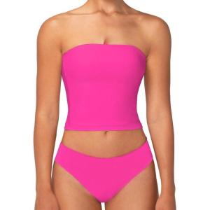 imageSunzel Womens Strapless Sexy Tube Top Double Lined Sleeveless Crop Top Summer Basic Bandeau Tops for Layering or Going OutHot Pink