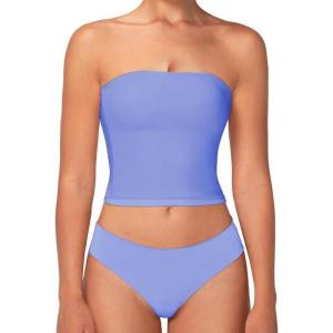 imageSunzel Womens Strapless Sexy Tube Top Double Lined Sleeveless Crop Top Summer Basic Bandeau Tops for Layering or Going OutPeriwinkle