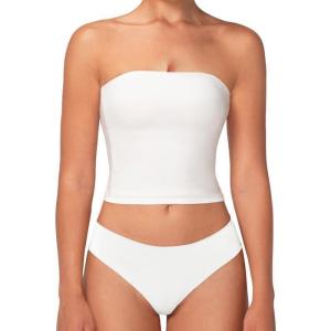 imageSunzel Womens Strapless Sexy Tube Top Double Lined Sleeveless Crop Top Summer Basic Bandeau Tops for Layering or Going OutWhite
