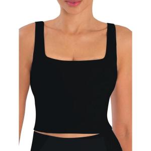 imageSunzfly Women Square Neck Sport Bra with Removable Pads Builtin Bra Crop Tank Top Summer Sleeveless Camisole Workout YogaBlack