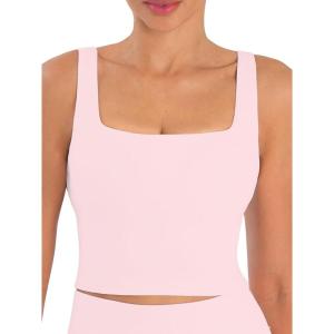 imageSunzfly Women Square Neck Sport Bra with Removable Pads Builtin Bra Crop Tank Top Summer Sleeveless Camisole Workout YogaCherry Blossom