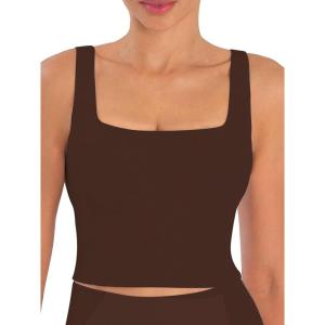 imageSunzfly Women Square Neck Sport Bra with Removable Pads Builtin Bra Crop Tank Top Summer Sleeveless Camisole Workout YogaChocolate