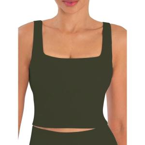imageSunzfly Women Square Neck Sport Bra with Removable Pads Builtin Bra Crop Tank Top Summer Sleeveless Camisole Workout YogaForest Night