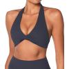 imageSunzel Womens Halter Neck Sports Bra Twist Front Yoga Crop Top with Removable Pads Open Back V Neck Bra for Gym WorkoutAsh Blue