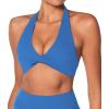 imageSunzel Womens Halter Neck Sports Bra Twist Front Yoga Crop Top with Removable Pads Open Back V Neck Bra for Gym WorkoutClassic Blue
