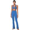 imageSunzel Womens Halter Neck Sports Bra Twist Front Yoga Crop Top with Removable Pads Open Back V Neck Bra for Gym WorkoutClassic Blue