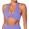 imageSunzel Womens Halter Neck Sports Bra Twist Front Yoga Crop Top with Removable Pads Open Back V Neck Bra for Gym WorkoutPeriwinkle