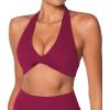 imageSunzel Womens Halter Neck Sports Bra Twist Front Yoga Crop Top with Removable Pads Open Back V Neck Bra for Gym WorkoutSangria