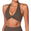 imageSunzel Womens Halter Neck Sports Bra Twist Front Yoga Crop Top with Removable Pads Open Back V Neck Bra for Gym WorkoutSeal Brown