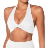 imageSunzel Womens Halter Neck Sports Bra Twist Front Yoga Crop Top with Removable Pads Open Back V Neck Bra for Gym WorkoutWhite