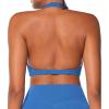imageSunzel Womens Halter Neck Sports Bra Twist Front Yoga Crop Top with Removable Pads Open Back V Neck Bra for Gym WorkoutClassic Blue