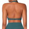 imageSunzel Womens Halter Neck Sports Bra Twist Front Yoga Crop Top with Removable Pads Open Back V Neck Bra for Gym WorkoutForest Green