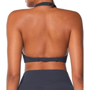imageSunzel Womens Halter Neck Sports Bra Twist Front Yoga Crop Top with Removable Pads Open Back V Neck Bra for Gym WorkoutAsh Blue
