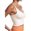 imageSunzel Tank Top for Women V Neck Seamless Ribbed Crop Camisole with RufflesBeigegrey