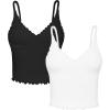 imageSunzel Tank Top for Women V Neck Seamless Ribbed Crop Camisole with RufflesBlack  White