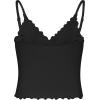imageSunzel Tank Top for Women V Neck Seamless Ribbed Crop Camisole with RufflesBlack