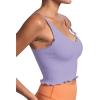 imageSunzel Tank Top for Women V Neck Seamless Ribbed Crop Camisole with RufflesBlacklavender