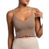 imageSunzel Tank Top for Women V Neck Seamless Ribbed Crop Camisole with RufflesBrowngrey