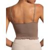 imageSunzel Tank Top for Women V Neck Seamless Ribbed Crop Camisole with RufflesBrowngrey