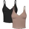 imageSunzel Tank Top for Women V Neck Seamless Ribbed Crop Camisole with RufflesBlack  Brown