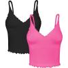 imageSunzel Tank Top for Women V Neck Seamless Ribbed Crop Camisole with RufflesBlack  Hot Pink