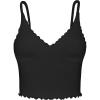imageSunzel Tank Top for Women V Neck Seamless Ribbed Crop Camisole with RufflesBlack