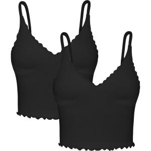 imageSunzel Tank Top for Women V Neck Seamless Ribbed Crop Camisole with RufflesBlack  Black