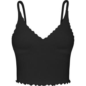 imageSunzel Tank Top for Women V Neck Seamless Ribbed Crop Camisole with RufflesBlack