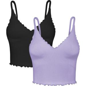 imageSunzel Tank Top for Women V Neck Seamless Ribbed Crop Camisole with RufflesBlacklavender