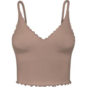 imageSunzel Tank Top for Women V Neck Seamless Ribbed Crop Camisole with RufflesBrown