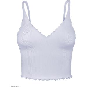 imageSunzel Tank Top for Women V Neck Seamless Ribbed Crop Camisole with RufflesGrey