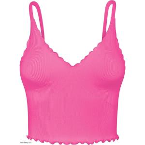 imageSunzel Tank Top for Women V Neck Seamless Ribbed Crop Camisole with RufflesHot Pink