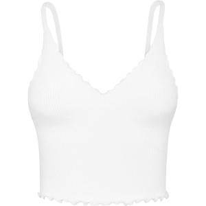 imageSunzel Tank Top for Women V Neck Seamless Ribbed Crop Camisole with RufflesWhite