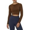 imageSunzel Long Sleeve Fitted Basic T Shirts for Women Crew Neck Basic Tee Cute Trendy Fall Crop Going Out Tops Tight TeesBrown