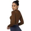imageSunzel Long Sleeve Fitted Basic T Shirts for Women Crew Neck Basic Tee Cute Trendy Fall Crop Going Out Tops Tight TeesBrown