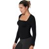 imageSunzel Long Sleeve Shirts for Women Square Neck Slim Fit Tight Tank Top Double Lined Trendy Going Out TeeBlack