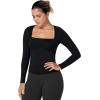 imageSunzel Long Sleeve Shirts for Women Square Neck Slim Fit Tight Tank Top Double Lined Trendy Going Out TeeBlack