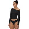 imageSunzel Long Sleeve Shirts for Women Womens Off The Shoulder TopsSlim Fit Double Lined Top with Boat NeckBlack