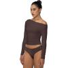 imageSunzel Long Sleeve Shirts for Women Womens Off The Shoulder TopsSlim Fit Double Lined Top with Boat NeckSeal Brown