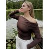imageSunzel Long Sleeve Shirts for Women Womens Off The Shoulder TopsSlim Fit Double Lined Top with Boat NeckSeal Brown