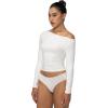 imageSunzel Long Sleeve Shirts for Women Womens Off The Shoulder TopsSlim Fit Double Lined Top with Boat NeckWhite