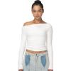 imageSunzel Long Sleeve Shirts for Women Womens Off The Shoulder TopsSlim Fit Double Lined Top with Boat NeckWhite